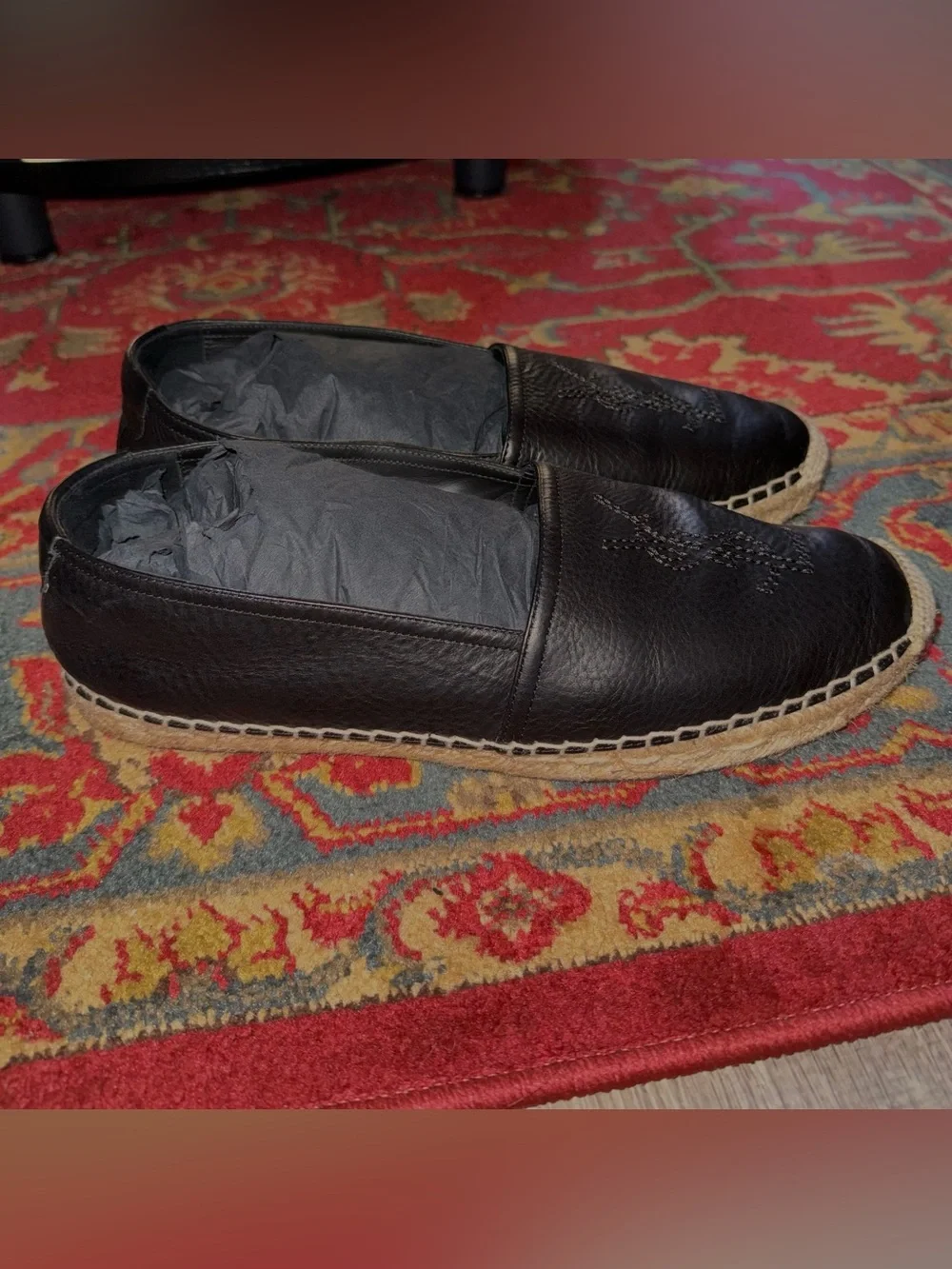Saint Laurent Men’s Cassandre Slip-On Espadrilles in Black (41 EU | 8 US)